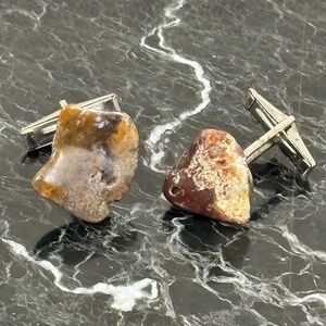 Vintage Mid Century Modern Stone Cufflinks – Natural Agate/Jasper